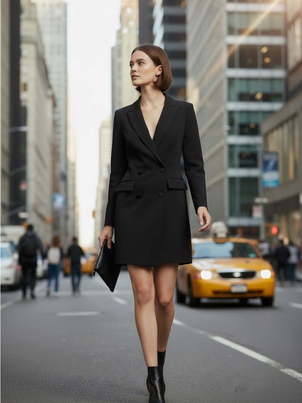 Public Desire Black Double-Breasted Longline Blazer Dress
